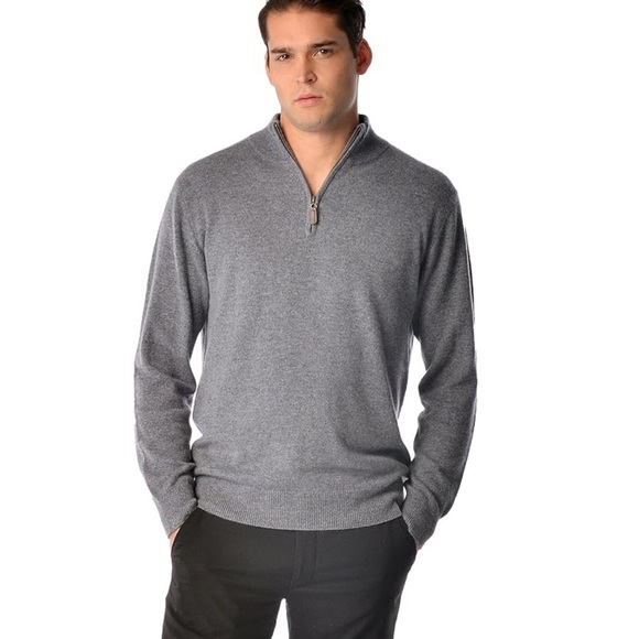 Tasso Elba Men's Gray 100% Cashmere Quarter Zip Sweater - Picture 1 of 6